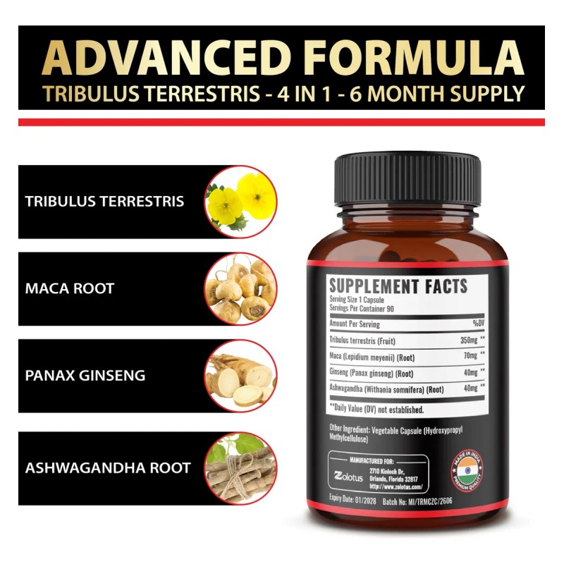 Zolotus 2 Paquetes Tribulus Terrestris Con Maca 90 Cápsulas