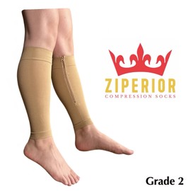 Ziperior Inside Leg 20-30 mmHg Compression Shin Calf No Foot Zipper Sleeves (Nude, 2X-Large)