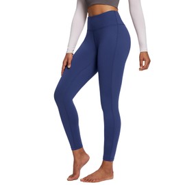 baleaf Women's Fleece Lined Leggings Petite Thermal Winter Warm High Waisted Thick 7/8 Yoga Pants with Pockets Blue M