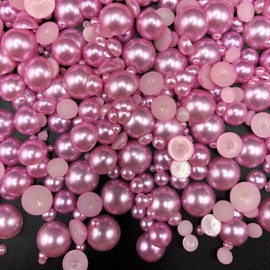 1450PCS Flat Back Pearls for Crafting, 3-14mm Half Round Loose Pearls Gems Beads for Jewlery, Shoes, Cup, Wedding, Decor Hair, Nail Art Decoration, Pink Color