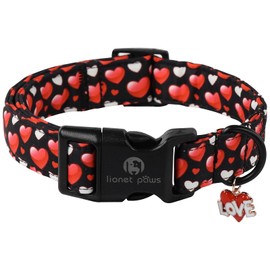 Lionet Paws Valentine's Dog Collar- Cute Sweet Pink Heart Black Dog Collars with Plastic Buckle, Light Adjustable Dog Collars for Small Medium Dogs