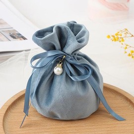 Flannel Pearl Drawstring Pouch Blue 15X14cm / 플란넬 진주 복주머니 블루 15X14cm