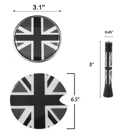 x xotic tech Union Jack Style Car Short Antenna + Front Bumper Grill Emblem Badge +Gas Cap Plastic Vinyl Sticker Compatible with Mini Cooper R50 R55 R56 R57 R58 F54 F55 F56 F57 F60 R60 R61(Black+Gray)