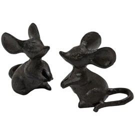 Woodside Cast Iron Miniature Mouse Sculpture Ornaments for Home/Garden/Office, Hollow-carved Decorative Desktop Decoration, Indoor/Outdoor Statues, Pack of 2
