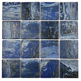 Tenedos 3x3 Ocean Blue Brownish Rocky Look (Exact Size 2-7/8 Inch) Square Porcelain Floor Wall Pool Mosaic Tile Backsplash for Swimming Pools, Kitchen, Bathroom Shower, Accent Decor (5 Sheets)