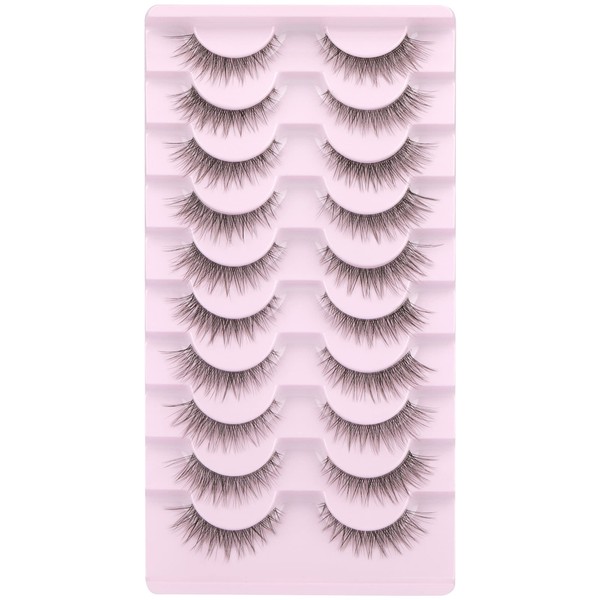 Ruairie False Eyelashes Natural Look Fluffy Wispy Natural Eyelashes with Clear Band 3D Cat's Eye Eyelashes Stripes 10 Pairs of False Eyelashes