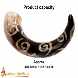 Medieval Viking Drinking Horns Genuine Ox Horn Norseman Drinking Vessel Horn for Ale Mead for Men and Women (Spiral Pattern, 400-500 ML)