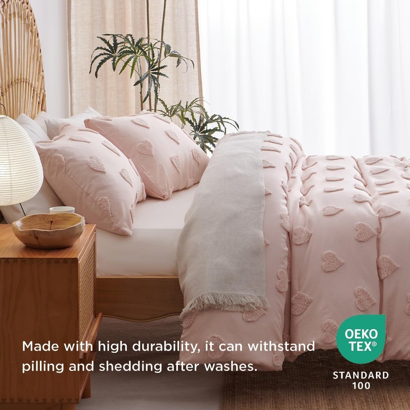 Bildenly Boho Tufted Comforter Set Queen Size Pink Heart Tufted
