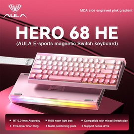 [New]Aula Hero 68 Wired Magnetic Switch Gaming Keyboard, 65% layout,RT 0.01, Extreme Response, RGB Backlit,Wired Connection, Web Driver, 8K Returns,E-Sport Gaming Accessories PC Accessories FallFreshness:_Pink Side Engraving