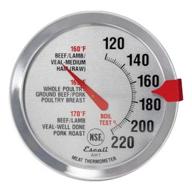 Escali AH1 Stainless Steel Oven Safe Meat Thermometer, Extra Large 2.5-inches Dial, Temperature Labeled for Beef, Poultry, Pork, and Veal Silver NSF Certified
