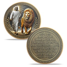 ASmileIndeep Christian Challenge Coin - Jesus The Lion of Judah Coin - Revelation 5:5 Religious Faith Token- Inspirational Strength Victory and Peace Coin - Good Luck Religious Commemorative Gifts