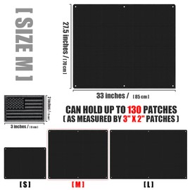 IronSeals Tactical Board Patch Organizer Holder Display with Loop Surface, Steel Ring and Flag Patch (M: 85 x 70CM/ 33" x 27.5" x 17.7", Black + Flag)