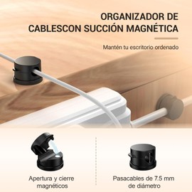 6 Piezas Organizador de Cables Magnéticos, Clips de Cable Management Adhesivos sin Rastro, Soporte de Cables Antienredos Rotación de 360°, Compatible con Pared, Escritorio, Automóvil, Oficina Y Cocina