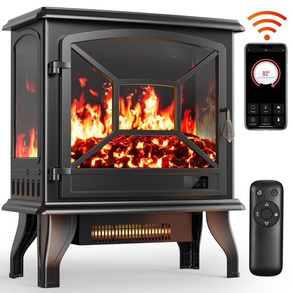 Silonn Electric Fireplace Heater,5300 BTU Portable Fireplace with App &