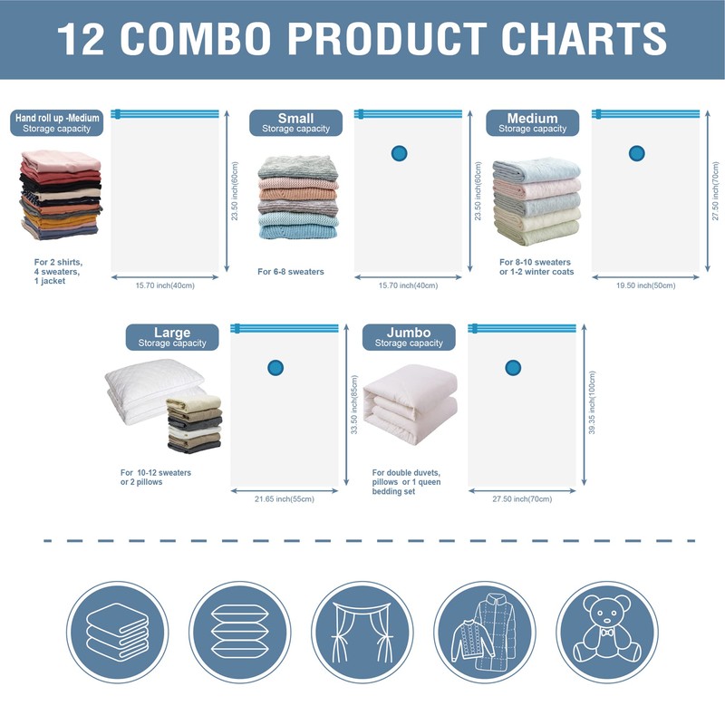 12 Pack Vacuum Storage Bags, Space Saver Vacuum Storage Bags,