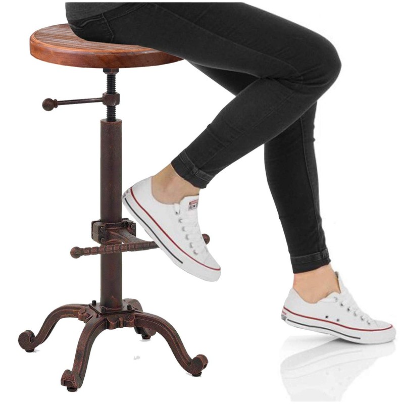 Topower Industrial Retro Vintage Farm Wooden Tractor Stool Kitchen Swivel