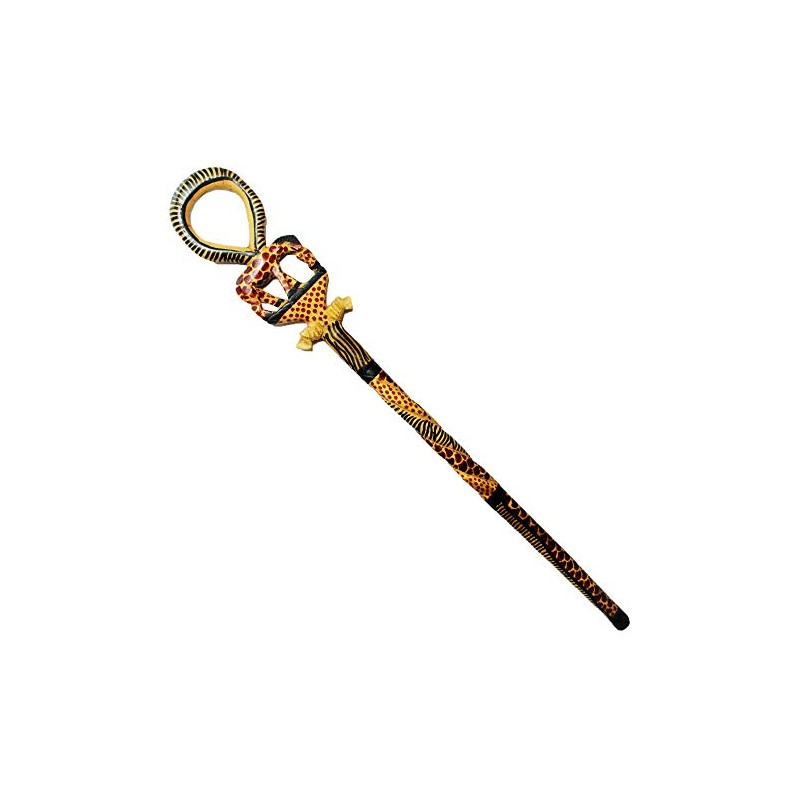 African Wood Decorative Walking Stick (Hand Made in Kenya) (Giraffe/Lion)