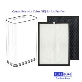 PUREBURG Replacement Filter Compatible with COLZER BKJ-33 Air Purifier,1-Pack H13 HEPA Activated Carbon 2-IN-1 3-Stage Filtration Air Clean Dust VOCs