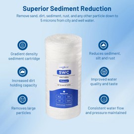 Whole House Water Filter Cartridge Replacement, 5 Micron Water Filter 10" x 4.5" String Wound Sediment Well Water Filter Compatible with CW5-BBS, WP5BB97P, 84637, SWC-45-1005, PC40, RS22-3 Pack
