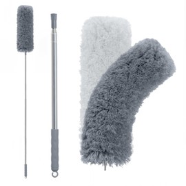 BOOMJOY Microfiber Feather Duster with 100 inches Extension Pole, Dusters for Cleaning High Ceiling, Fan, Blinds, Furniture, Dark Grey