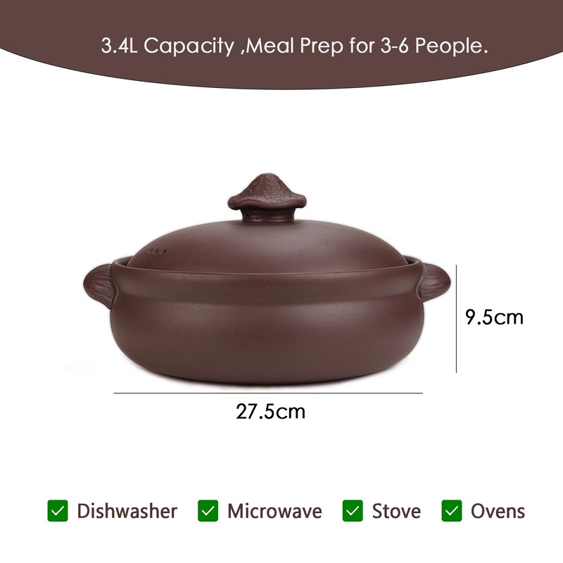 SILINE 3.4L Yixing Clay Pot for Cooking,Natural Earthenware Casserole -Zini