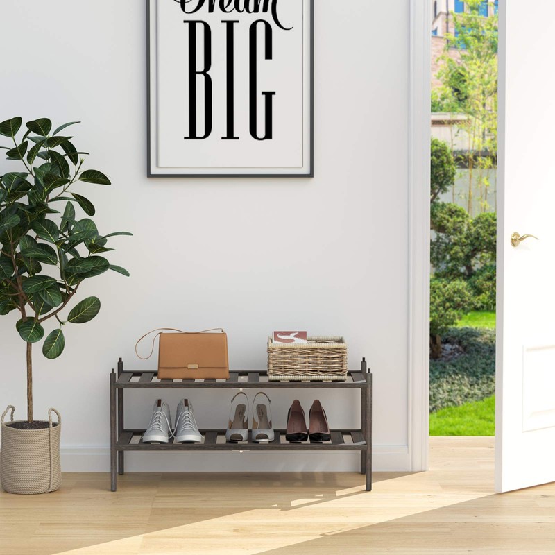 Dranixly Shoe Rack,2-Tier Bamboo Stackable Shelf Storage Organizer for Entryway,