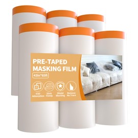 Anyknow Automotive Masking Paper (43inchx 65ft, 6 Rolls) - Car Paint Protection Film with Tape - Plastic Sheeting for Auto Body Bumper, Doors & Furniture Dust Cover