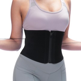 Waist Trainer Belt for Women: Adjustable Lightweight Ergonomic Waist Trimmers with Zipper Lumbar Support with Pulley System for Lower Back Support Training Workouts (Medium) Black