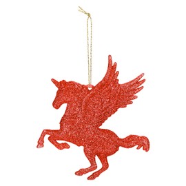 VFM e-Store - Christmas Tree Decoration Hanging Glitter Flying Unicorn X 1 Stocking Filler Xmas Present Celebration Festive Winter Ornaments - 21.5cm Red