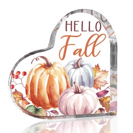 Hello Fall Pumpkin Decor Fall Decorations for Home Autumn Thankful Sign Decorations Cute Autumn Thanksgiving Heart Acrylic Sign 4 x 4 inches (Acrylic3104)
