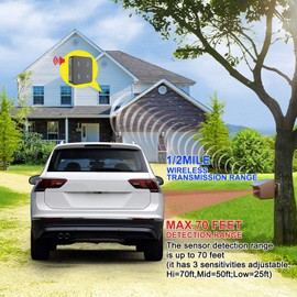 Driveway Alarm- HTZSAFE 1/2Mile Solar Driveway Alarm System- Up to 70FT Wide Sensor Range- Fully Weatherproof Outdoor Motion Sensor&Detector DIY Security Alert System-1 Receiver and 2 Sensors KIT