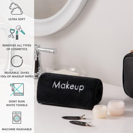 Arkwright Makeup Towels - Pack of 6 - Ultra Soft & Gentle Microfiber Coral Fleece Washcloth Face Make Up Remover, Reusuable Eraser Cloth Essentials for Hosts & Artists, 13 x 13 in, Black