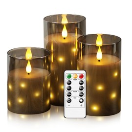 Thorbling Glass Housings Flameless Candles with Real Wax & Flickering Effect - Battery Operated LED Candles, Set of 3 Grey for Home Decor, Weddings, Holiday Decorations
