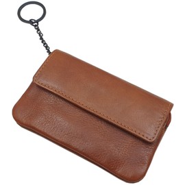 myledershop Echt Rindleder Schlüsselbörse/Schlüsseltasche/Schlüsseletui/Schlüsselmäppchen mit Einkaufswagenchip (Cognac)