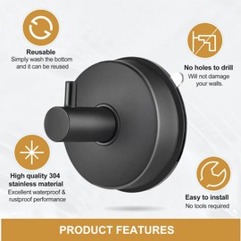 lalago Pack of 2 Suction Cup Hooks, 304 Stainless Steel Suction Cups, Suction Cups for Windows, Waterproof Suction Cup Hooks, Suction Holder, Towel Hooks, Bathrobe Hooks, No Drilling, Load Capacity 7