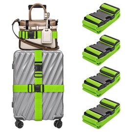 4 Pack Luggage Straps for Suitcases TSA Approved, Travel Belt, Suitcase Strap, by Hiuysid (Green)