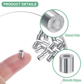 M METERXITY 50-Pack Aluminum Crimping Loop Sleeves, 2mm 5/64" Round Barrel Wire Rope Sleeves Cable Ferrule for Wire Rope/Cables Crimping Loop Sleeve