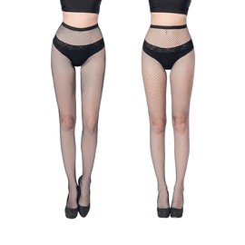 FLORA GUARD High Waist Tights Fishnet Stockings,2 Pairs of High Waist Fishnet Tights with 2 Types
