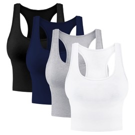 4 Pieces Women's Crop Tops Cotton Basic Tank Tops Racerback Sleeveless Sports Workout Crop Tank Tops