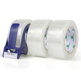 BOMEI PACK Packing Tape with Blue Dispenser Clear Packaging Tape for Shipping Moving Strong Sealing Adhesive Industrial Depot Tapes for Storage 1.88 inch x 110Yards, 3 Rolls