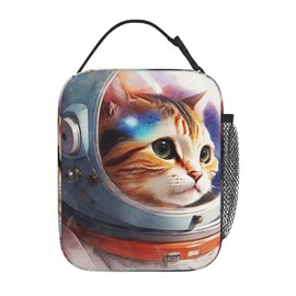 DORKEIXIA Cute Astronaut Cat Space Cool Insulated Lunch Bag Portable Reusable Zipper Lunch Box For Men Women Work Picnic Travel Camping