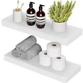AMADA HOMEFURNISHING Floating Shelves Wall Mounted, 15 x 7 Inch Wall Shelves for Bathroom, Bedroom, Living Room, White Shelves Set of 2