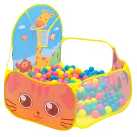 Ball Pit with Basketball Hoop, Pop Up Children Play Tent, Folding Childrens Ball Pits, Ocean Pool Baby Playpen, Gifts for Girls Boys Toddlers Playhouse Baby Crawl Playpen (YELLOW)