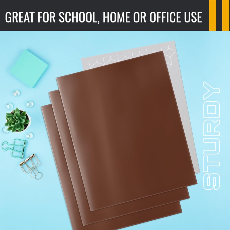 Better Office Products 2 Pocket Glossy Laminated Brown Paper Folders,