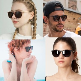 Musivon Polarised Sunglasses Women Men Retro Round Sunglasses for Driving Cycling Glasses, Black Frame/ Grey Lens + Tortoise Gradient Reddish Brown