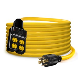 NEMA L14-30P to 4X 5-20R/5-15R&L14-30R Generator Adapter Extension Cord, 4 Prong 30 Amp to 110V,Twist Locking to 15 Amp/20 Amp Household Outlet, 125/250V 7500 Watts, ETL Listed (10FT)