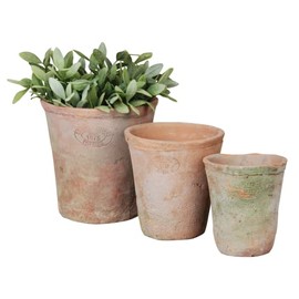 MAISONICA Set 3 Terracotta Planter Pots - Round Aged incl Drainage Holes