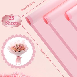 25 Sheets Bouquet Wrapping Paper Flower Wrapping Paper Waterproof Floral Wrapping Paper Florist Supplies for Wedding Birthday Party Gift Box Packaging DIY Crafts（Pink ）