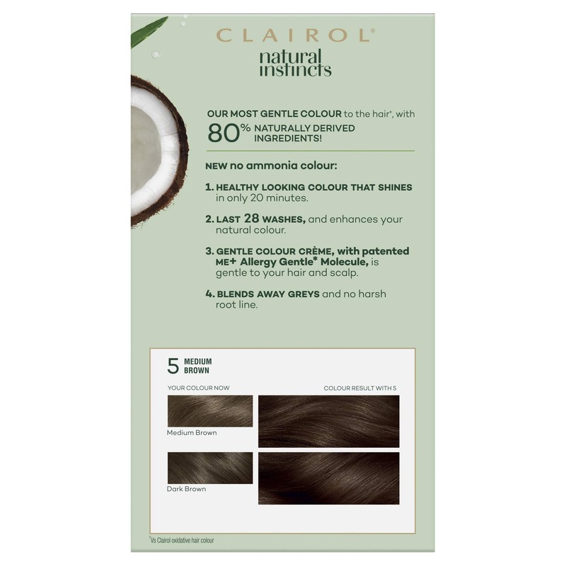 Clairol Natural Instincts Semi-Permanant Hair Colour, 5 Medium Brown, Ammonia