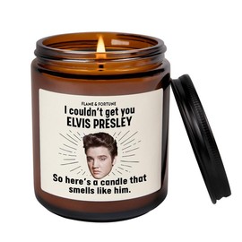 Smells Like Elvis Scented Presley Candle | Elvis Presley Fan Gift | Funny Candle Gift For Birthday | Best Friend Birthday Gift | Soy Wax Scen - Color: Amber, Size: 9oz, Scent: Coconut Cream + Cardamom